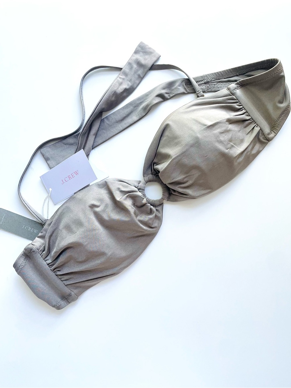 J.Crew Taupe Tan Halter Bikini Top Center O-Ring Medium M NWT Quiet Luxury Italy - Picture 13 of 14